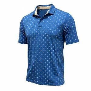 Off Season Pure Hockey Men’s L Golf Polo Blue Hockey Mask Print
